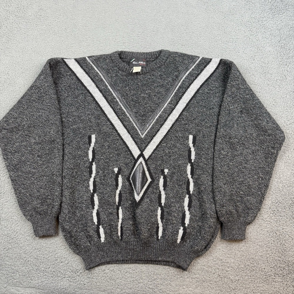 Gian Alberto Wool Sweater Mens Large Gray Crew Neck Pullover Italy Abstract